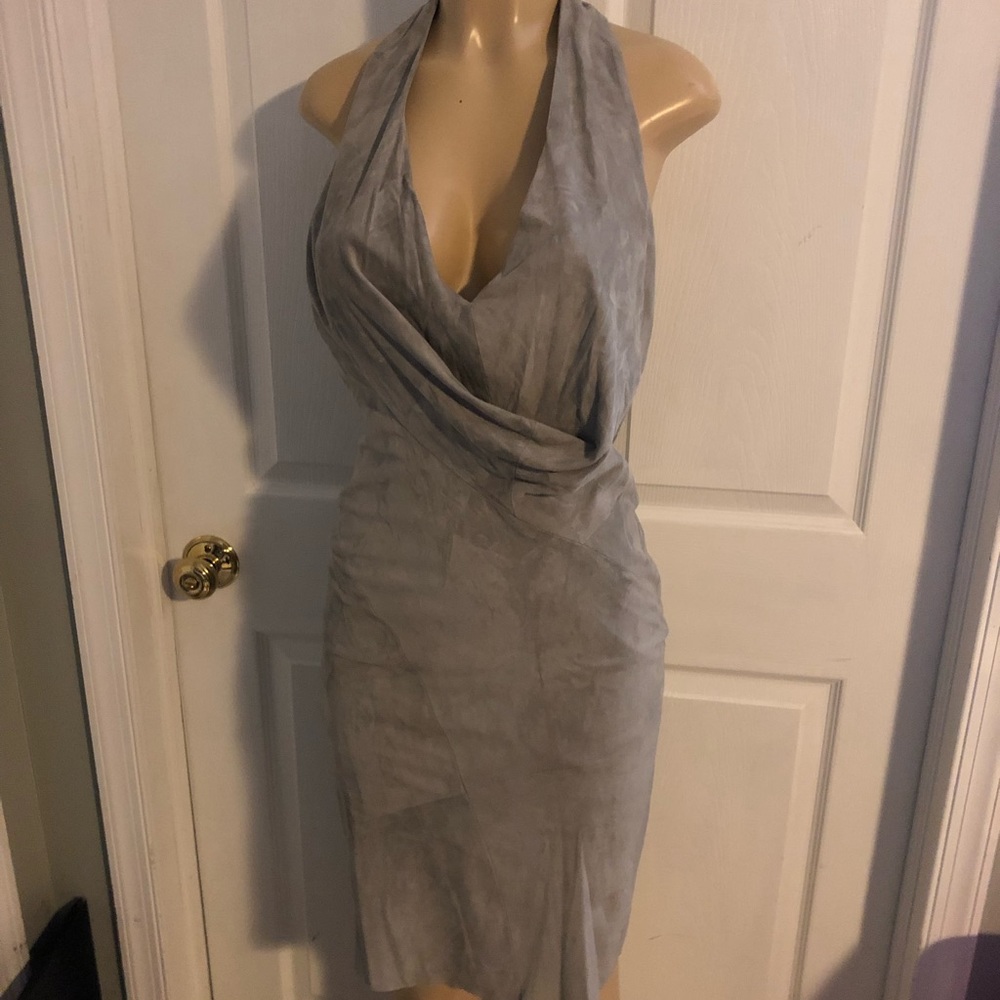 NWT lamb skin suede halter dress halston sz 6